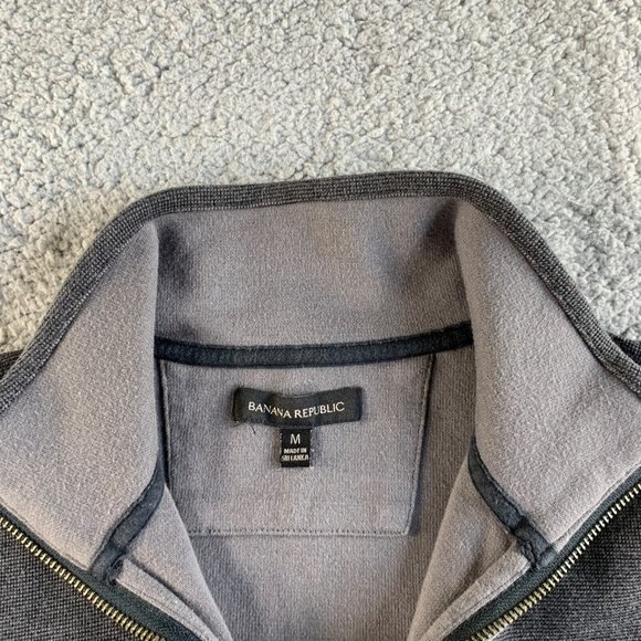 Banana Republic Sweater Mens Medium Gray Birdseye 1 Waffle Knit Pullover 1/4 Zip - Picture 3 of 12